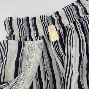 Mud Pie Kristin Off Shoulder Top Navy White Striped Fringe Boho 8513169WH-ML M/L